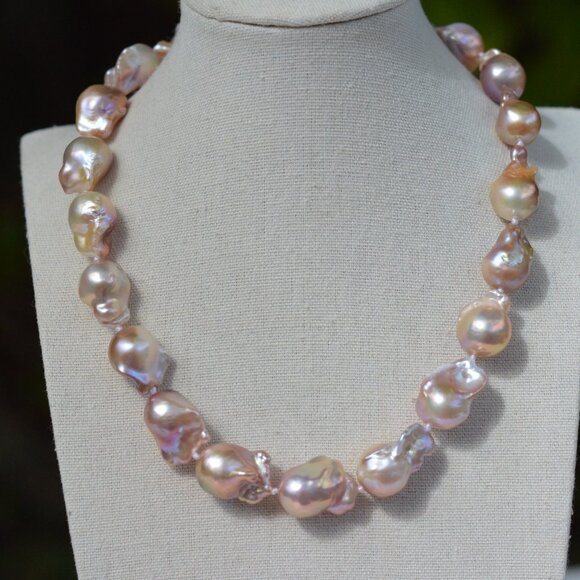 Metallic AAAA Flameball Baroque Pearl Necklace – 17" - Picture 3 of 12